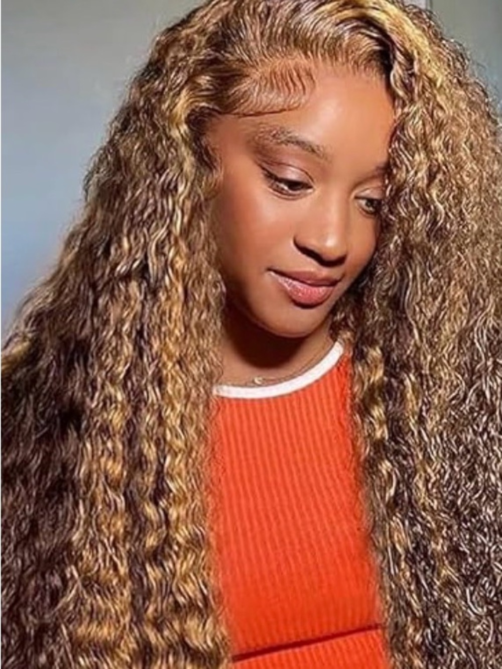 22” Honey Blonde 4/27 Human Hair Wig Deep Wave 13x6 Hd Lace Front #210